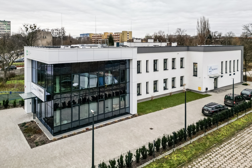 Budynek Biobank Łódź widziany z lotu ptaka