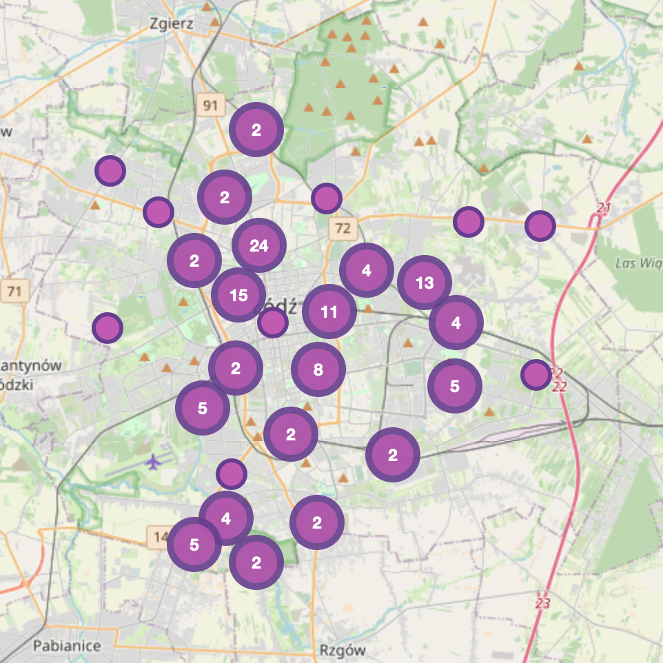 Nasza mapa dzikich wysypisk na Epicollect5, stan z dnia 2022-04-25