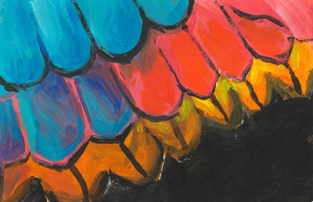 Grafika obrazujaca konkurs plastyczny, skrzydła motyla, rysunek dziecka