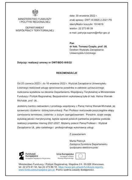 Rekomendacja dla WZ UŁ