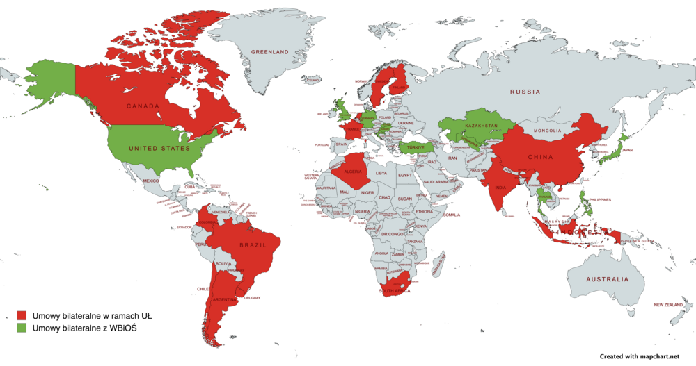 Mapa krajów, które mają podpisane umowy bilateralne