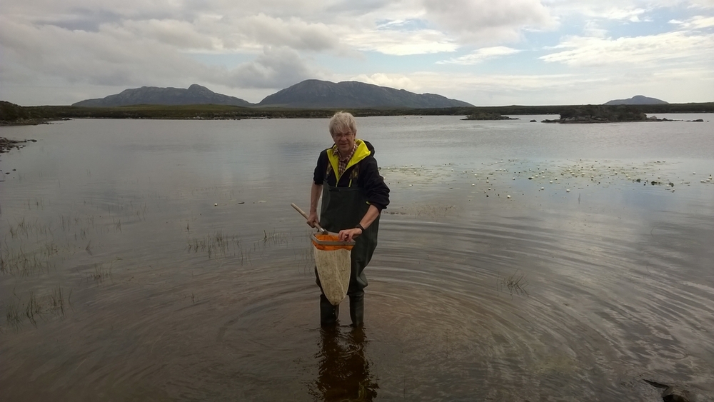 Zdjęcie profesora Mirosława Przybylskiego stojącego w woderach w wodzie Zdjęcie profesora Mirosława Przybylskiego stojącego w woderach w wodzie