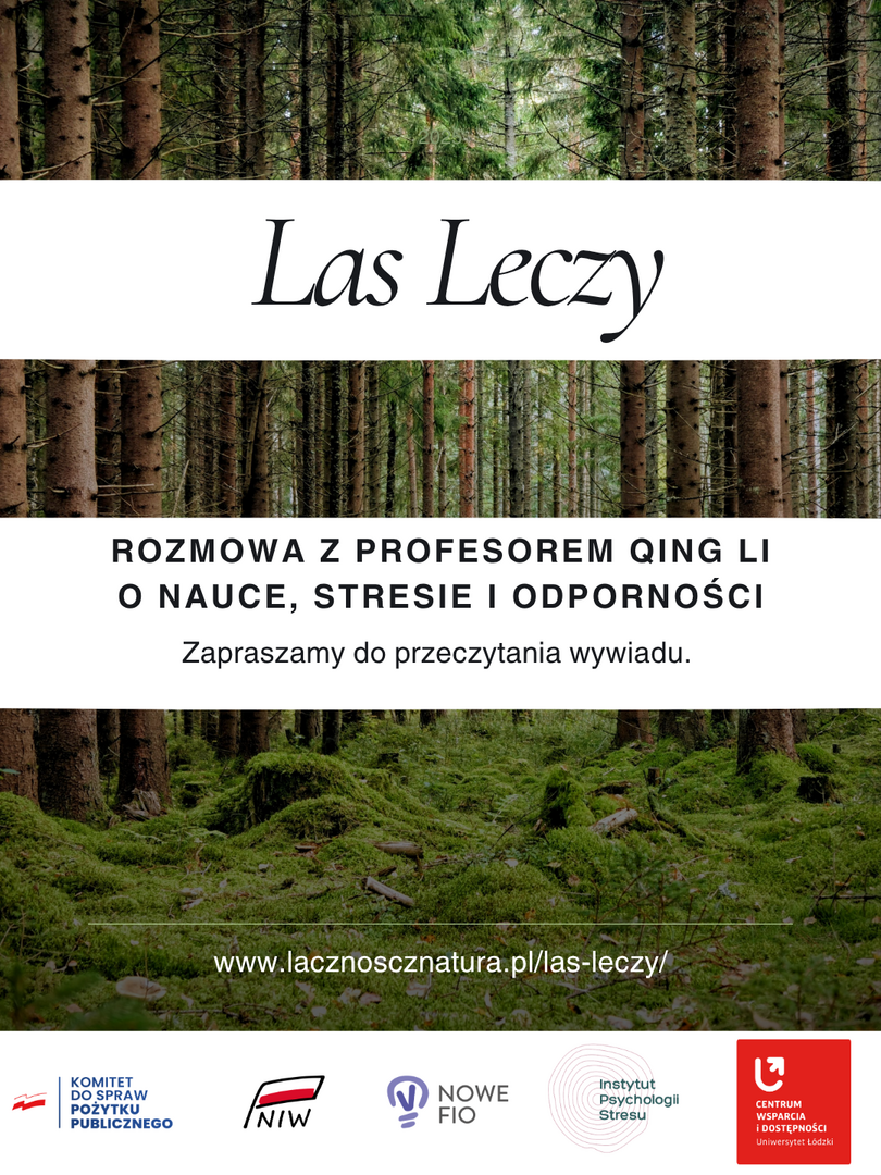 Zdjęcie lasu z napisem "Las Leczy"