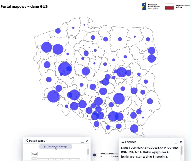 Dzikie wysypiska śmieci - istniejące na 31. grudnia od 2011 do 2022, Polska wg. NUTS 3; animacja